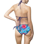 Blue Tropical Floral Bikini — Women's Triangle String Swimsuit