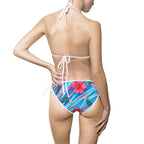 Blue Tropical Floral Bikini — Women's Triangle String Swimsuit