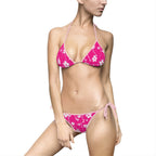 Pink Tie-Dye Floral Bikini — Women's Triangle String Swimsuit