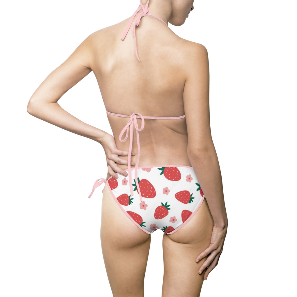 Strawberry Print Tie-Side Bikini — Women’s Triangle Swimsuit