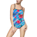 Tropical Floral One-Piece Swimsuit — Pink Hibiscus Stripe Swimwear